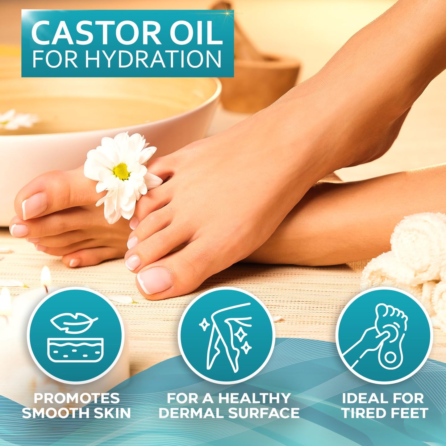 Magnesium Spray for Feet - With Castor Oil- Topical Foot Application for Women, Men, Kids and Adults - Extra Strength with Magnesium Chloride for Leg Spasms, Muscle Cramps and Restless Legs