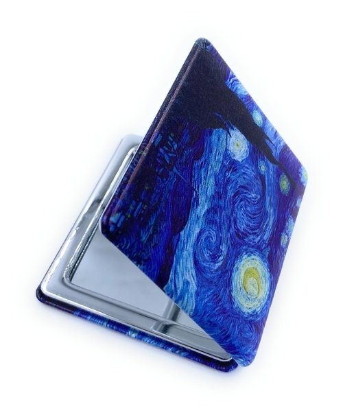 Aeisage Compact Mirror Square Starry Night Van Gogh Pocket Mirror for Men Small Travel Mirror Magnifying Purse Mirror Compact with Art Print