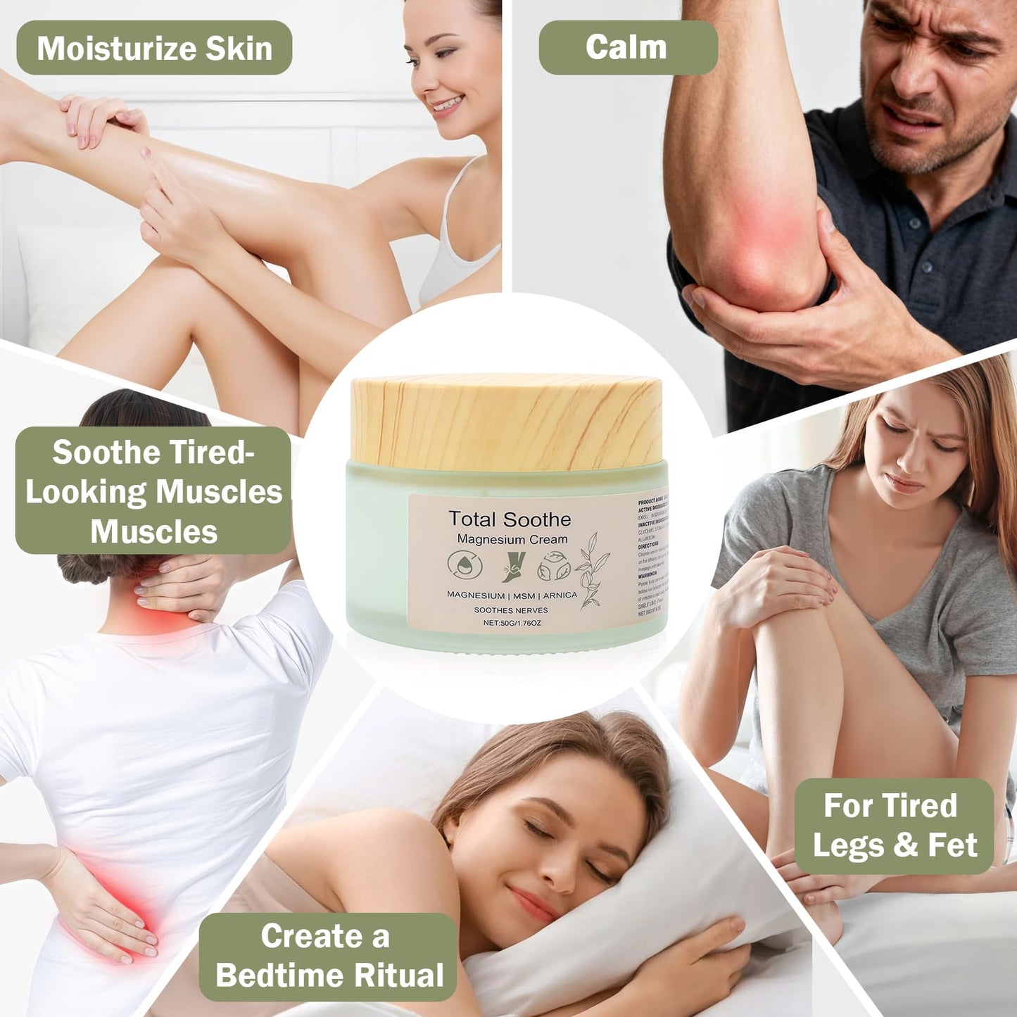 Yunmeng Topical Magnesium Cream for Nighttime Relaxation, Apply to Legs or Feet Before Bed – Skin-Friendly, Deep Hydration for Skin Care Includes Magnesium, Arnica, MSM (Pack of 1) 1.76OZ