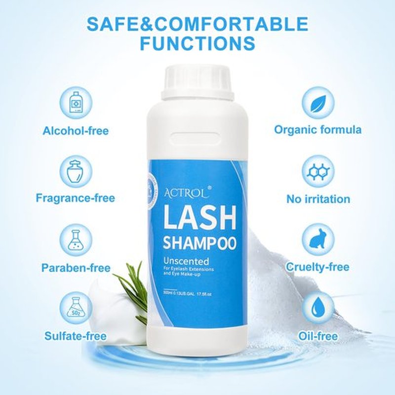 ACTROL Eyelash Shampoo Cleanser 500ml, Natural Plant Ingredients, 17 Fl Oz, Shampoo Salon and Home Care, Cleansing, Alcohol Free, Paraben Free, Unscented Hydrosol