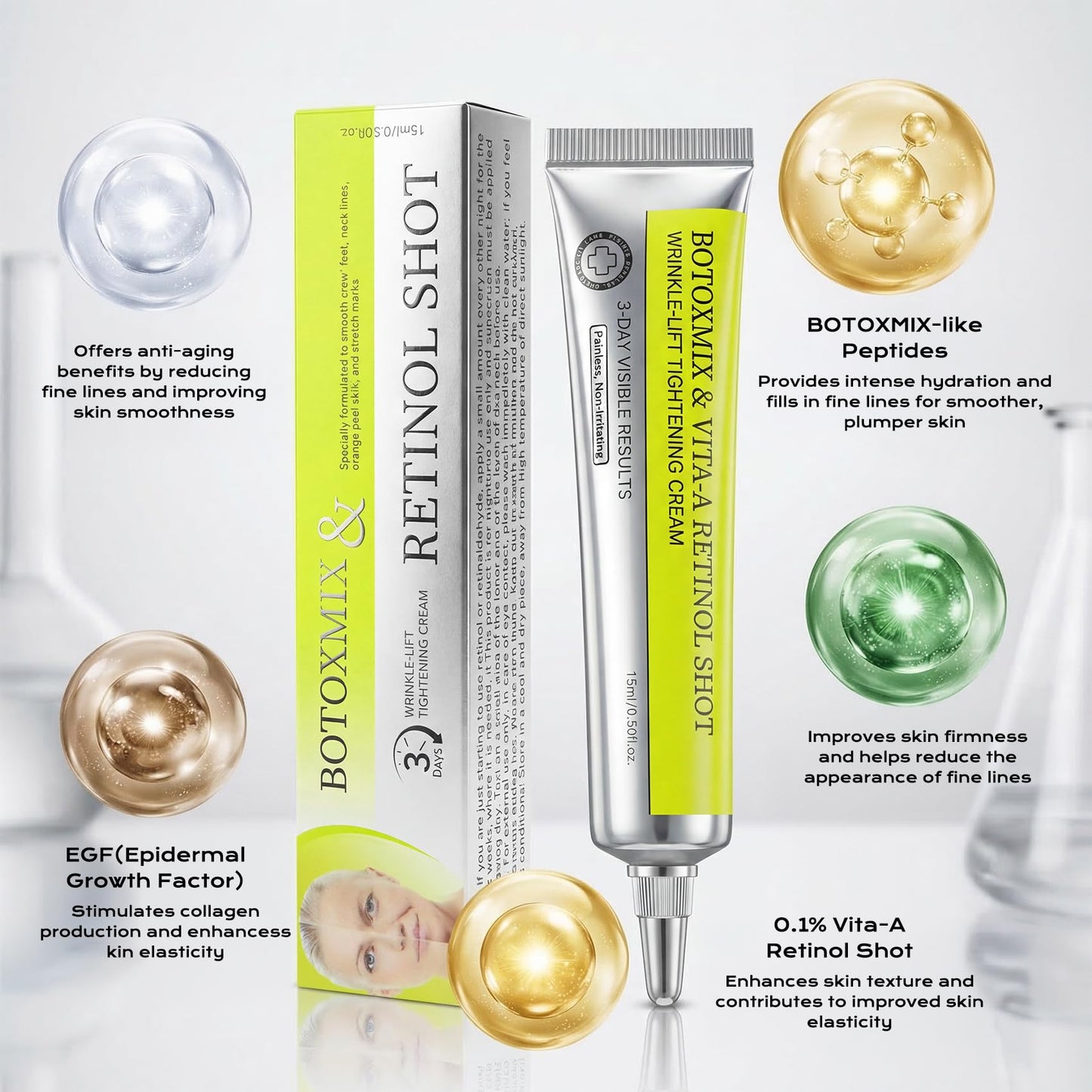 Vita-A Retinol Shot Wrinkle-Lift Tightening Cream, High-Strength Retinoid for Anti-Aging, Anti Wrinkle Cream - Natural Pore Minimizer, Wrinkles & Fine Lines for All Skin (2 Bottle)