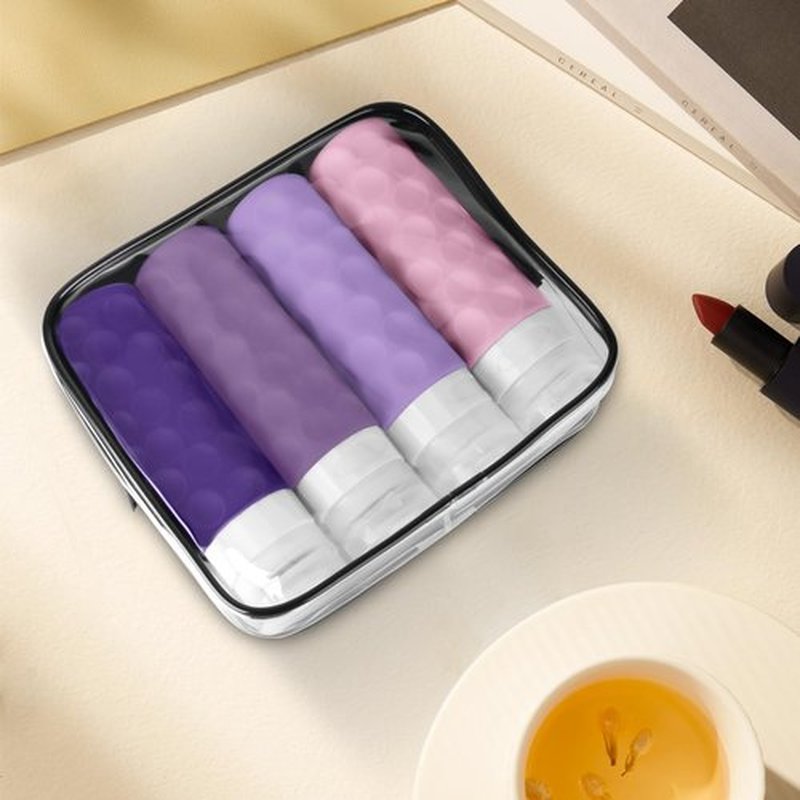 Silevoler Travel Bottles for Toiletries, 4pcs Tsa Approved 3oz Travel Size Containers, BPA Free Leak Proof Premium Silicone Travel Bottles, Refillable Liquid Travel Accessories W/Toiletry Bag(Purple)