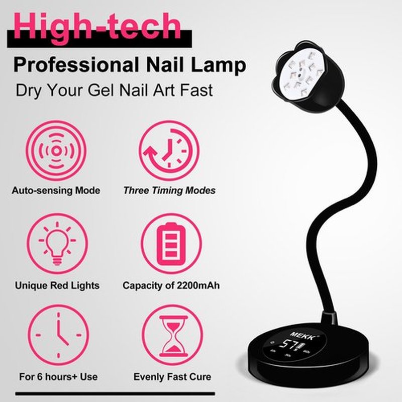 MEKK Gooseneck UV Nail Lamp Mini Cordless UV Light for Nails Rechargeable LED Flash Cure Nail Lamp 30W Professional with Sensor with Three Timers UV Nail Light for Gel X Lamp(Black)