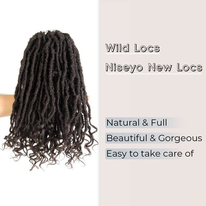 Niseyo Wild Locs 14 Inch Distressed New Faux Locs with Curly Ends 8 Packs Long Soft Pre-looped Goddess Locs Crochet Hair (4#, Brown)