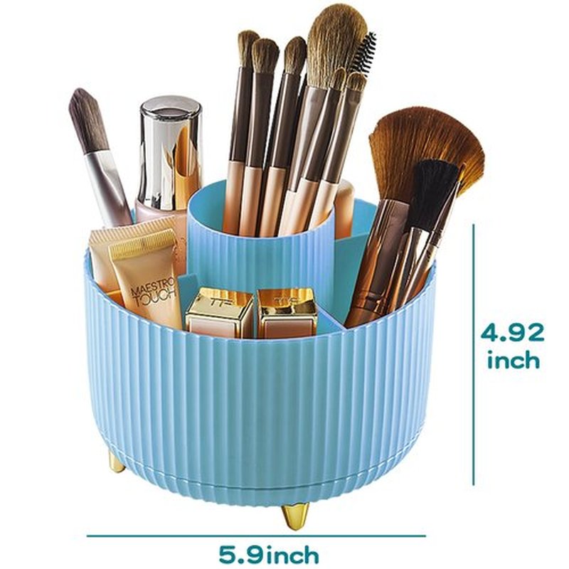 fanado 360° Rotate Makeup Brush Holder Organizer, Makeup Organizers Countertop, Makeup organization and Skincare Storage with Gift Box Packing for Vanity, Desktop, Bathroom (Blue)
