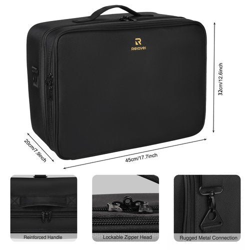 MONSITNA Extra Large Makeup Case 17 Inch Super Large Capacity Travel Makeup Train Case Professional Makeup Artist Case Nail Polish Organizer Storage Box with Two Adjustable Shoulder Strap (Black)