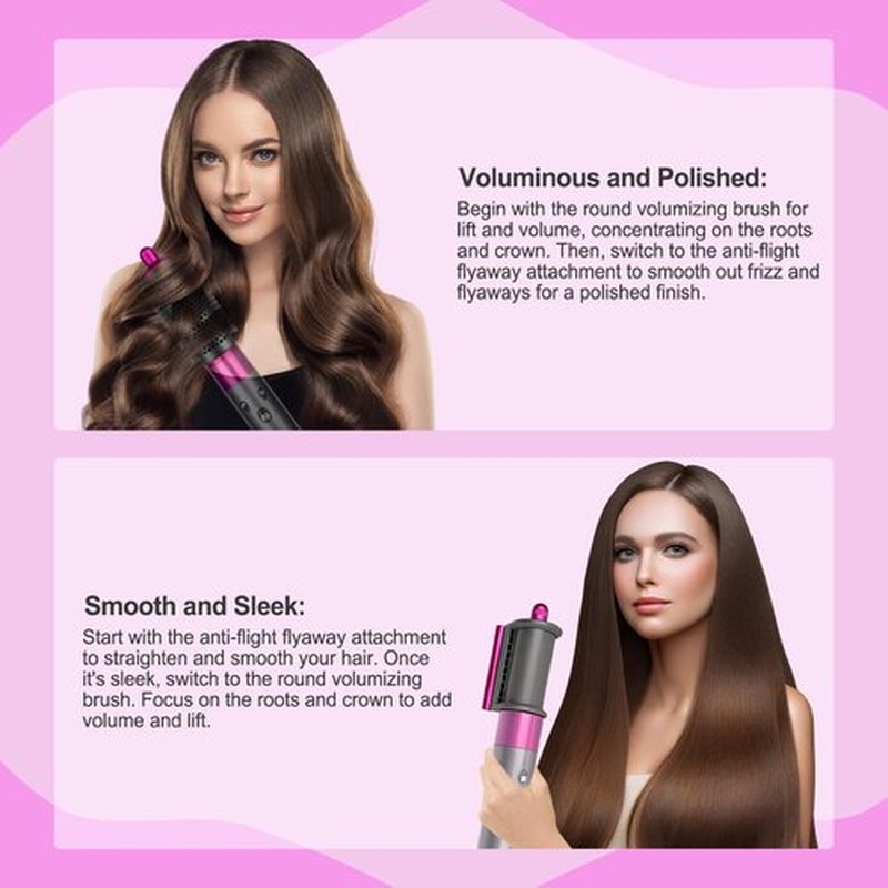 AFDD Round Volumizing Brush and Anti-Flight Flyaway Attachment for Dyson Airwrap Styler HS01/HS05, Hair Smoothing Drying Volumizer Styling Kit Attachment Compatible with Airwrap(Rose)