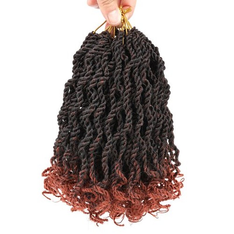 Kachanaa 10 Inch Wavy Senegalese Twist Crochet Hair 8 Pack Synthetic Short Pre Looped Kids Crochet Braids with Curly Ends Pre Twisted Small Havana Twist Braiding Hair for Black Women T350#