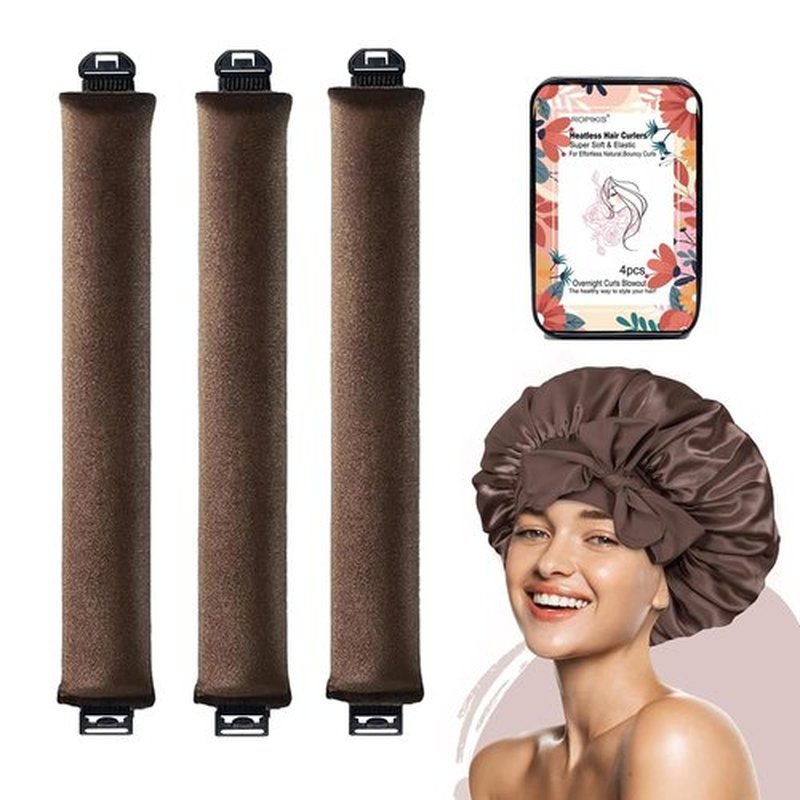 Heatless Blowout Rods,Large Heatless Hair Curler for Overnight Curls, 3pcs Flexible Blowout Rods with Satin Hair Bonnet, Hair Curlers to Sleep In,Thick Curling Rod Curlers