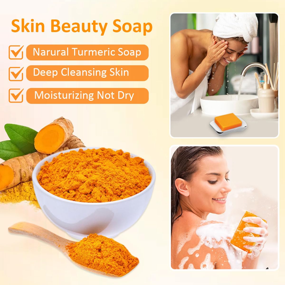 HOYEHOLA Kojic Acid Turmeric Soap Bar - Dark Spot Remover for Face Even Skin Tone, Moisturizing & Nourishing Natural Ingredients 2Packs