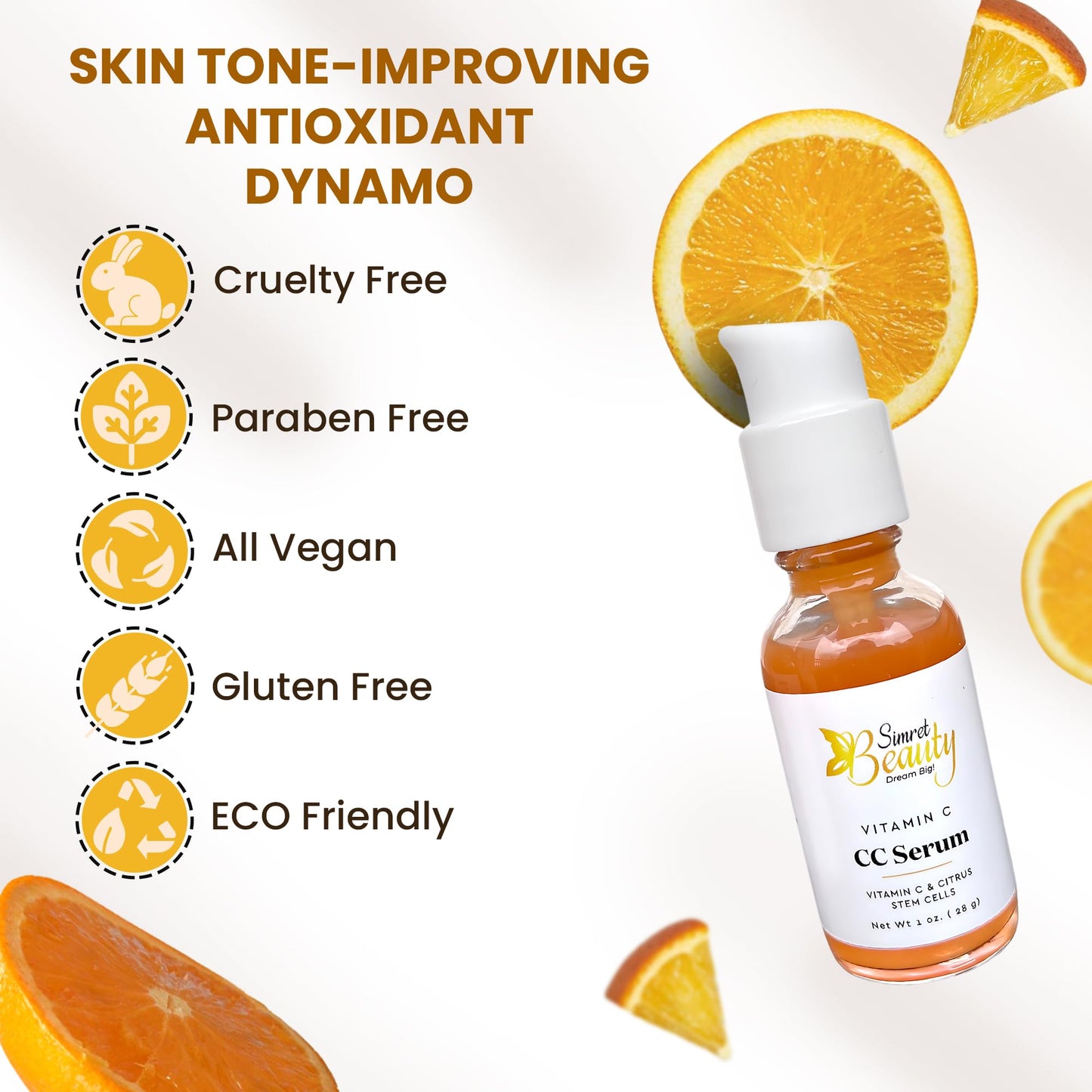 Simret Beauty Vitamin C CC Serum - Complexion Corrector with Citrus Stem Cells & Hyaluronic Acid, Anti-Aging, Hydrating, Dark Spot Corrector, Brightening & Firming serum, 1 oz