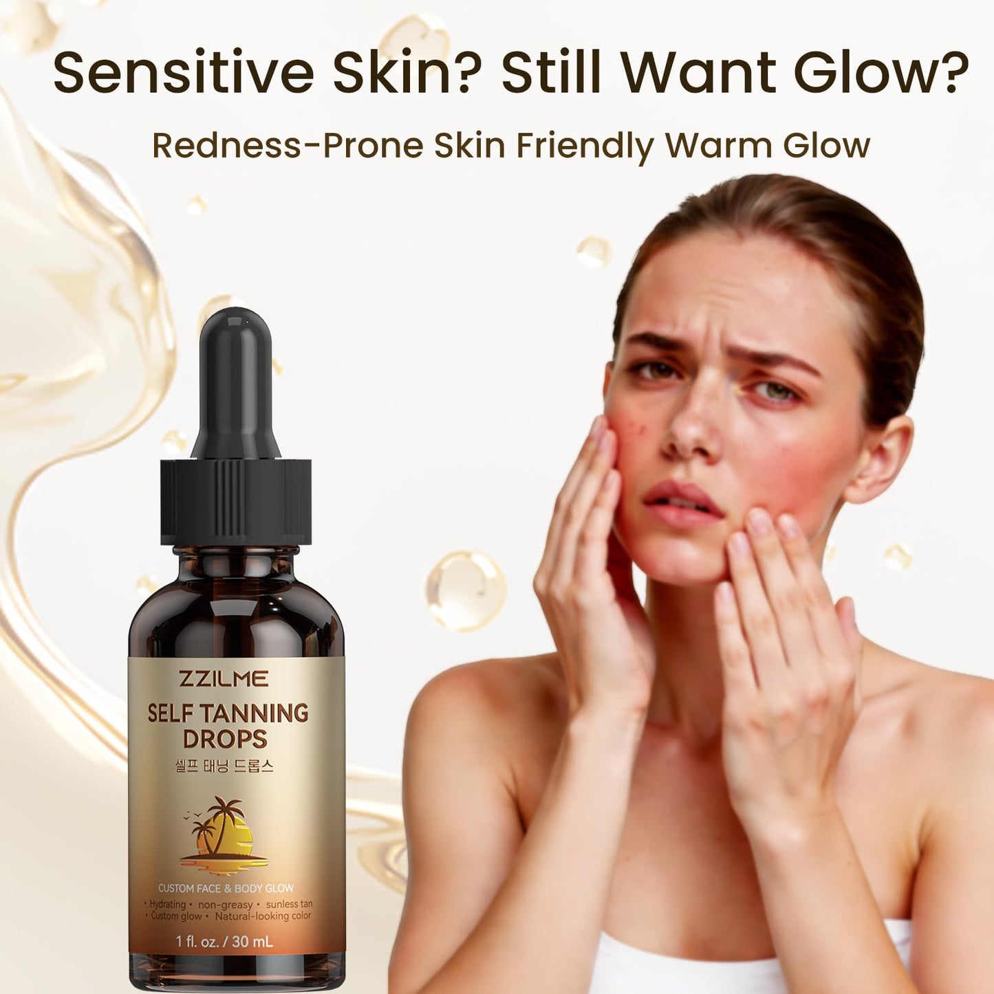 ZZILME Sunless Self Tanning Drops for Face & Body, Customizable Gradual Glow with Niacinamide, Vitamin C & Hyaluronic Acid, Bronzing Serum Drops, 0.91 fl oz
