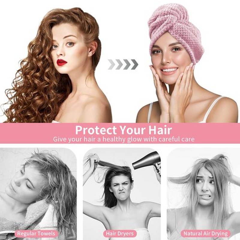 my novel things 3 Pack Hair Towel wrap for Women, 25.4" x 9.8" Microfiber Hair Towel, Super Absorbent Hair Towel Wrap, Quick Dry Hair Towels with Button for Curly Hair Anti Frizz (Pink,White,Purple)