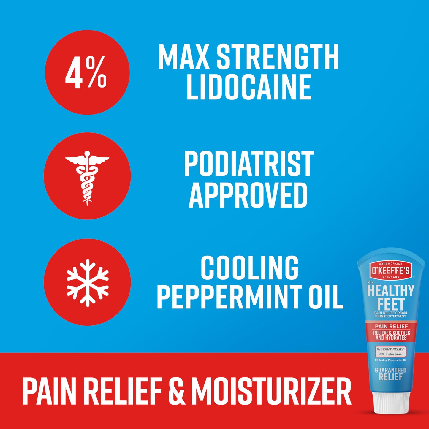 O'Keeffe's for Healthy Feet Pain Relief Skin Protectant Cream; 3 Ounce Tube (Pack of 1); Foot Pain Relief Cream; Cooling Foot Cream