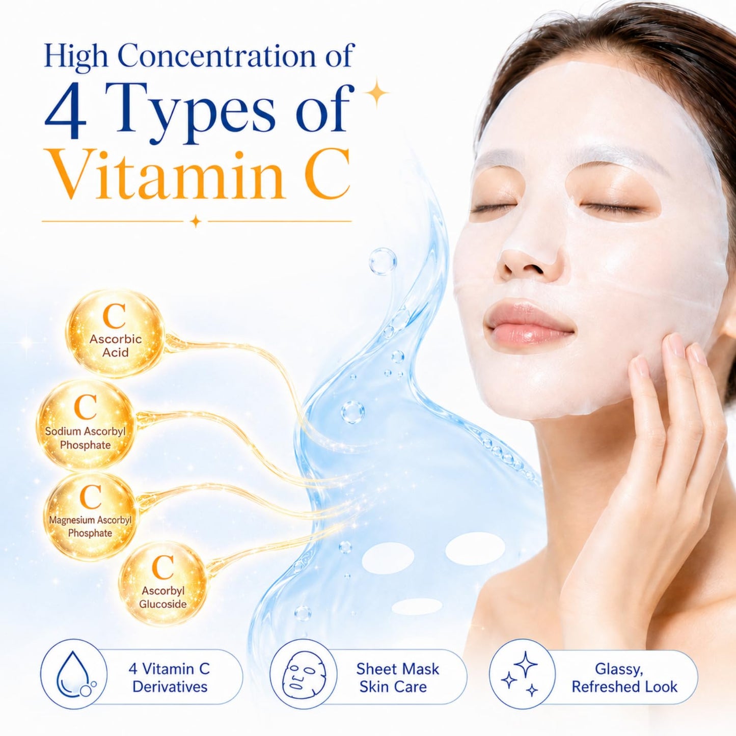 Quality 1st Retinol & Vitamin C Face Mask Set, 7 Sheets Each, Hydrating Sheet Masks for Women, Glass Skin Care, Japanese Skincare Facial Masks, Derma Laser Super Retinol 100 & VC100