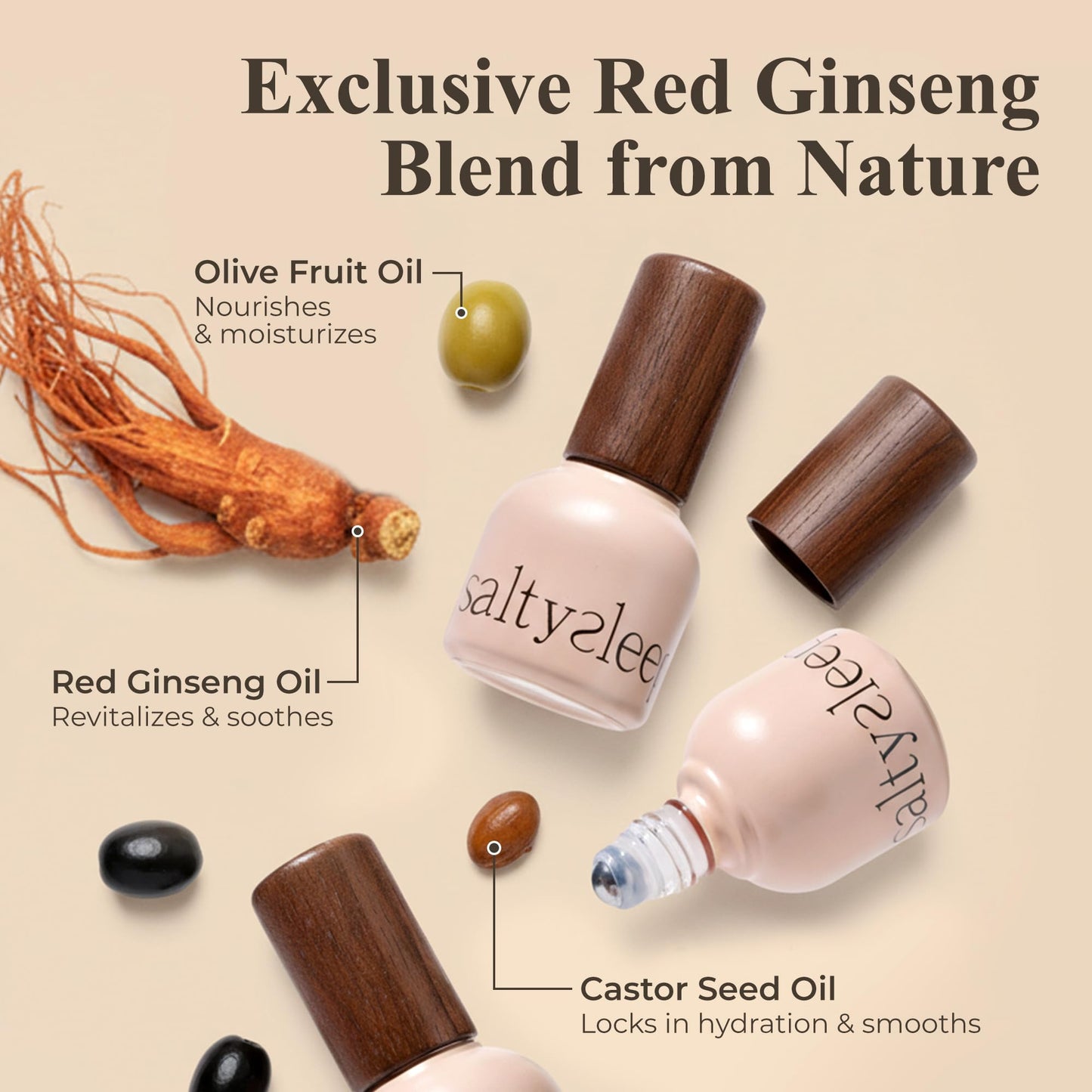 Saltysleep Roll On Essential Aroma Oil Premium Blend - Korean Ginseng, Olive Fruit, Castor Seed Relaxation Support Cooling Sensation Vitality Support Pocket-Sized Aromatherapy Oil 0.33 fl.oz 10ml