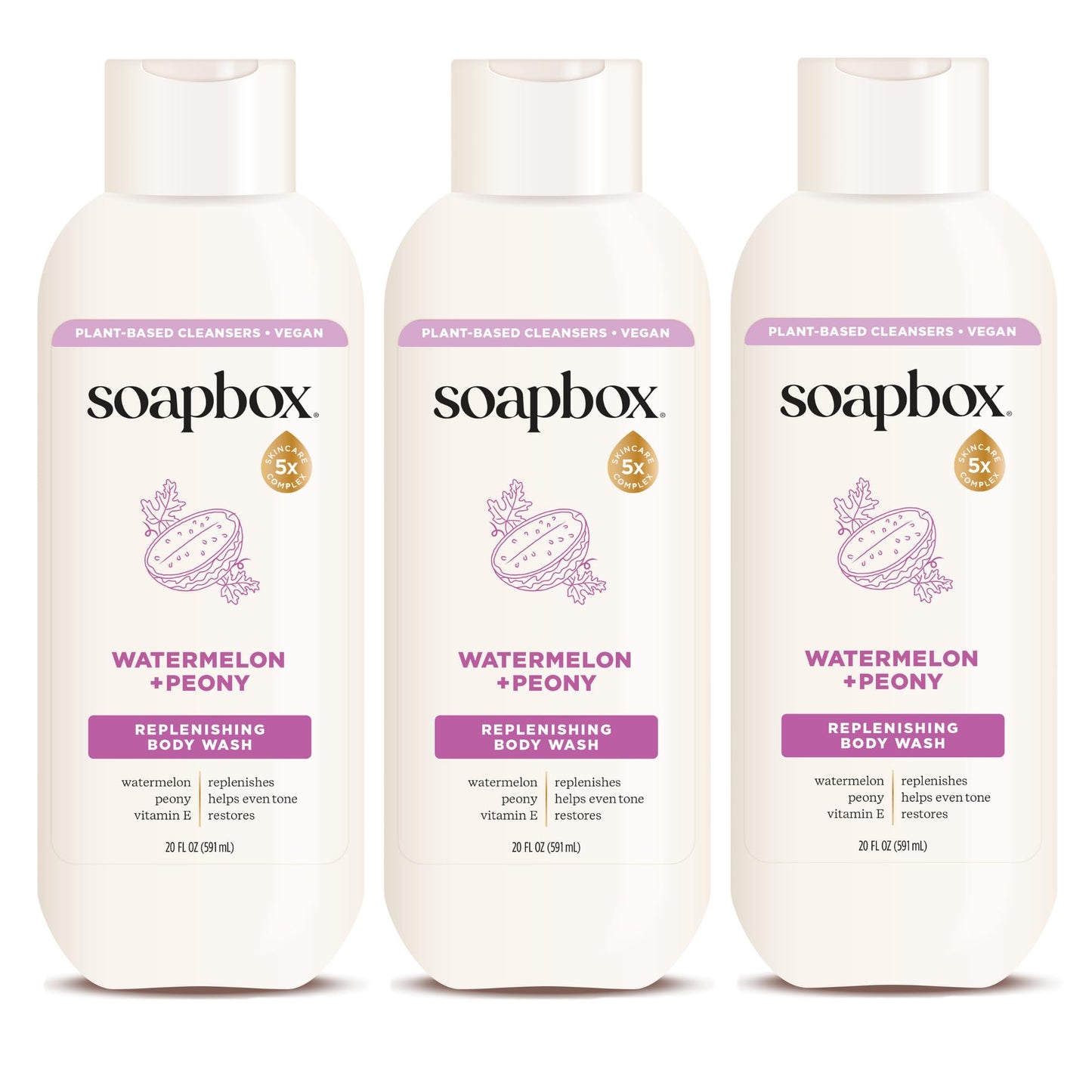 Soapbox Moisturizing Body Wash, Watermelon & Peony Shower Gel - Hydrating Natural Body Wash with Shea Butter - Clean Ingredients Free of Harsh Chemicals, Sulfates, Parabens & Silicones - 3 Pack