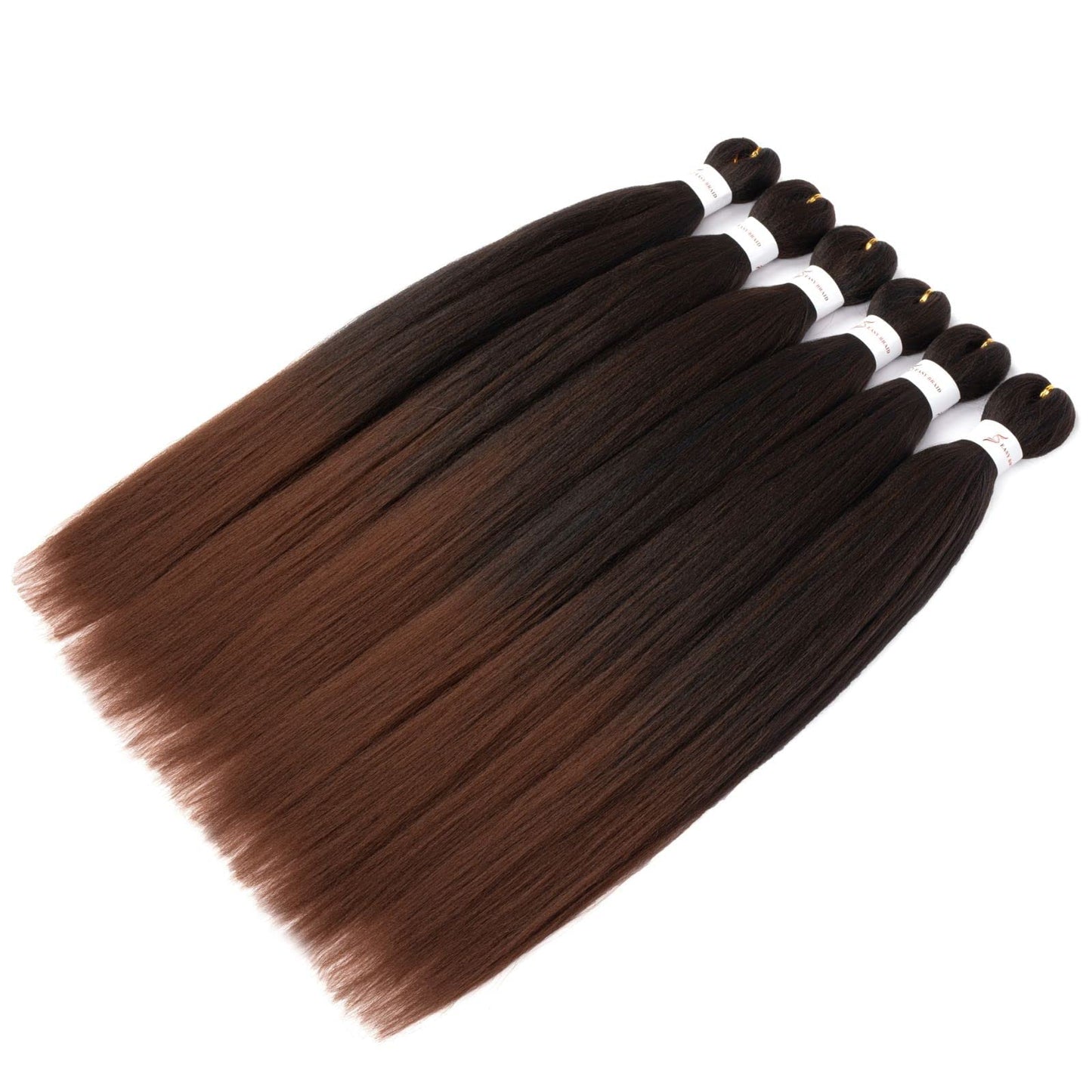 Ombre Braiding Hair,24 Inch Ombre Natural Black To Brown 6 Packs Hair Extensions Professional Synthetic Braid Hair Crochet Braids, Soft Yaki Texture, Hot Water Setting (24Inch,T1B/30#).