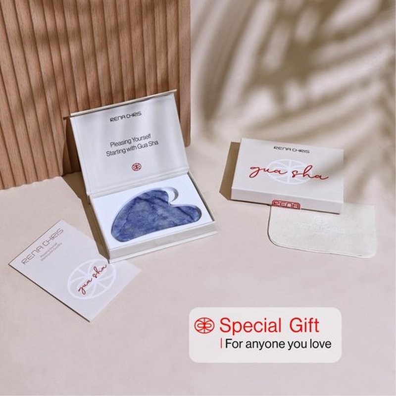 Rena Chris Gua Sha Facial Tools, Natural Jade Stone Guasha Tool, Manual Massage Sticks for Jawline Sculpting and Puffiness Reducing, Gua Sha Scraping Massage Tool, Skin-Care Tool (Blue)