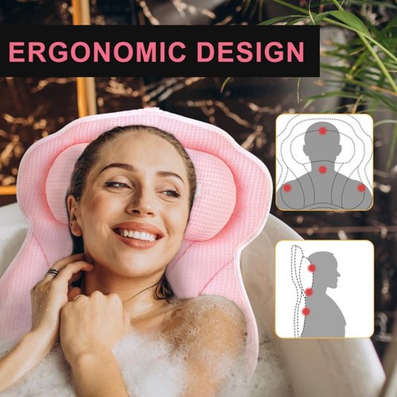 Olaemuo Bath Pillows for Tub, Bath Pillow Luxury Bathtub Pillow, Comfy Bath Tub Pillow for Bathtub for Head and Neck, Bathtub Neck Pillow with Strong Suction Cups for Tub, Bathtub Accessories-Pink