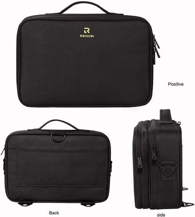 Relavel Travel Makeup Train Case Makeup Cosmetic Case Organizer Portable Artist Storage Bag with Adjustable Dividers for Cosmetics Makeup Brushes Toiletry (medium black)