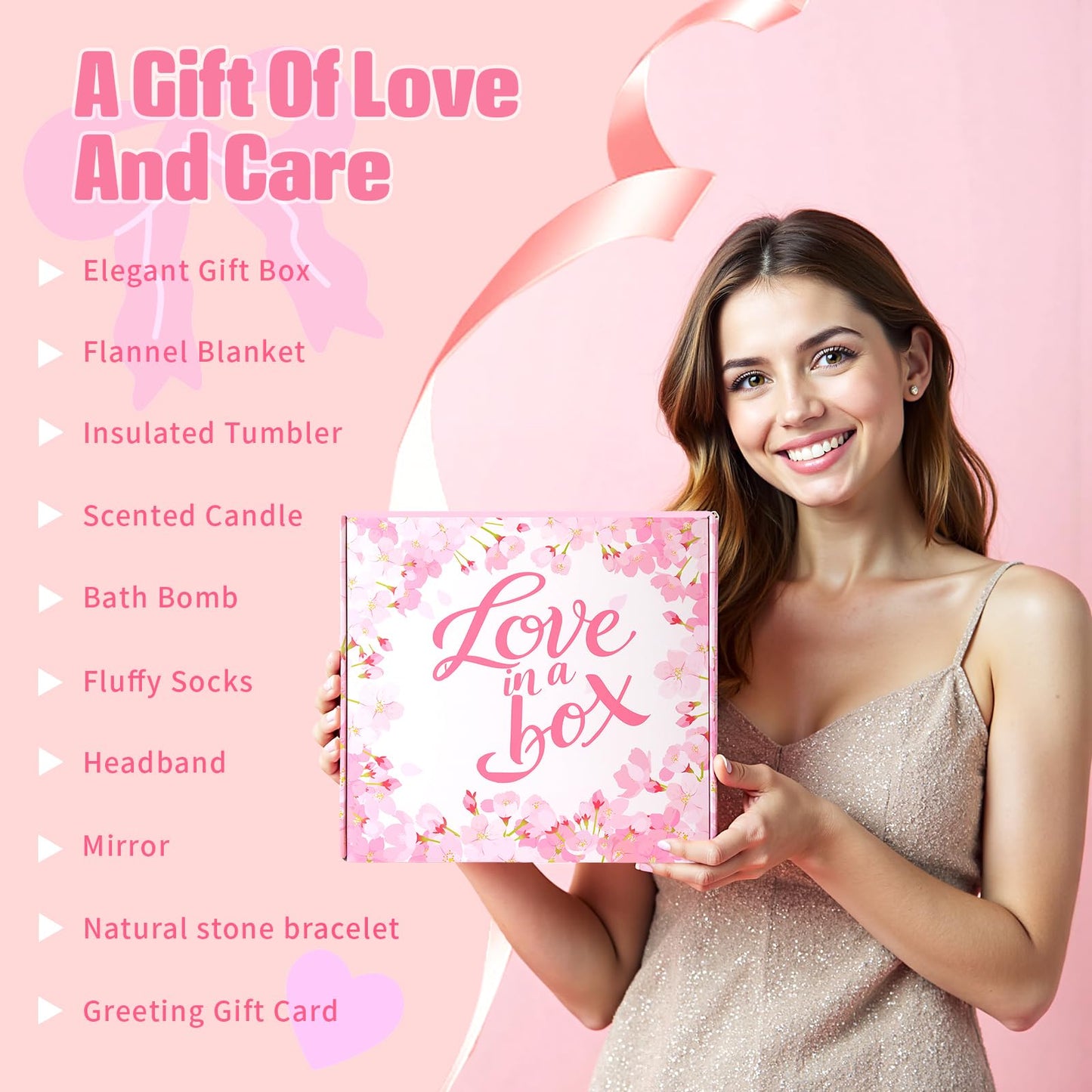 Gift Basket for Mother Wife Sister Her Friends, Luxury Self Care Spa Set with Blanket, Thank You Get Well Soon Box for Mother's Day