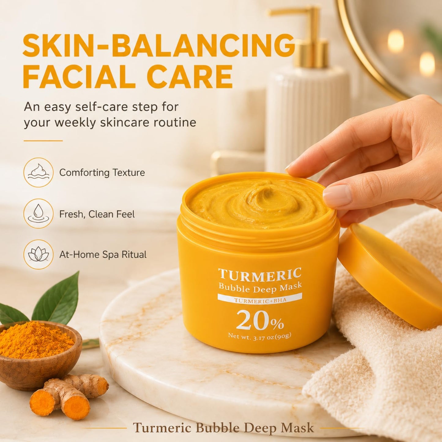 Turmeric Bubble Deep Mask - Oxygenating Clay Mask for Smoothing Skin, Helps Refine Look of Pores, Skin Balancing Facial Care(90g / 3.17 oz) (Turmeric)