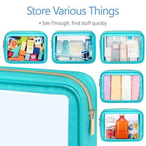 PACKISM TSA Approved Toiletry Bag - 3 Pack Upgrade Color-Edged Clear Makeup Bag, Clear Toiletry Bag For Traveling Fits Various Storage Needs, Black/Pink/Turquoise