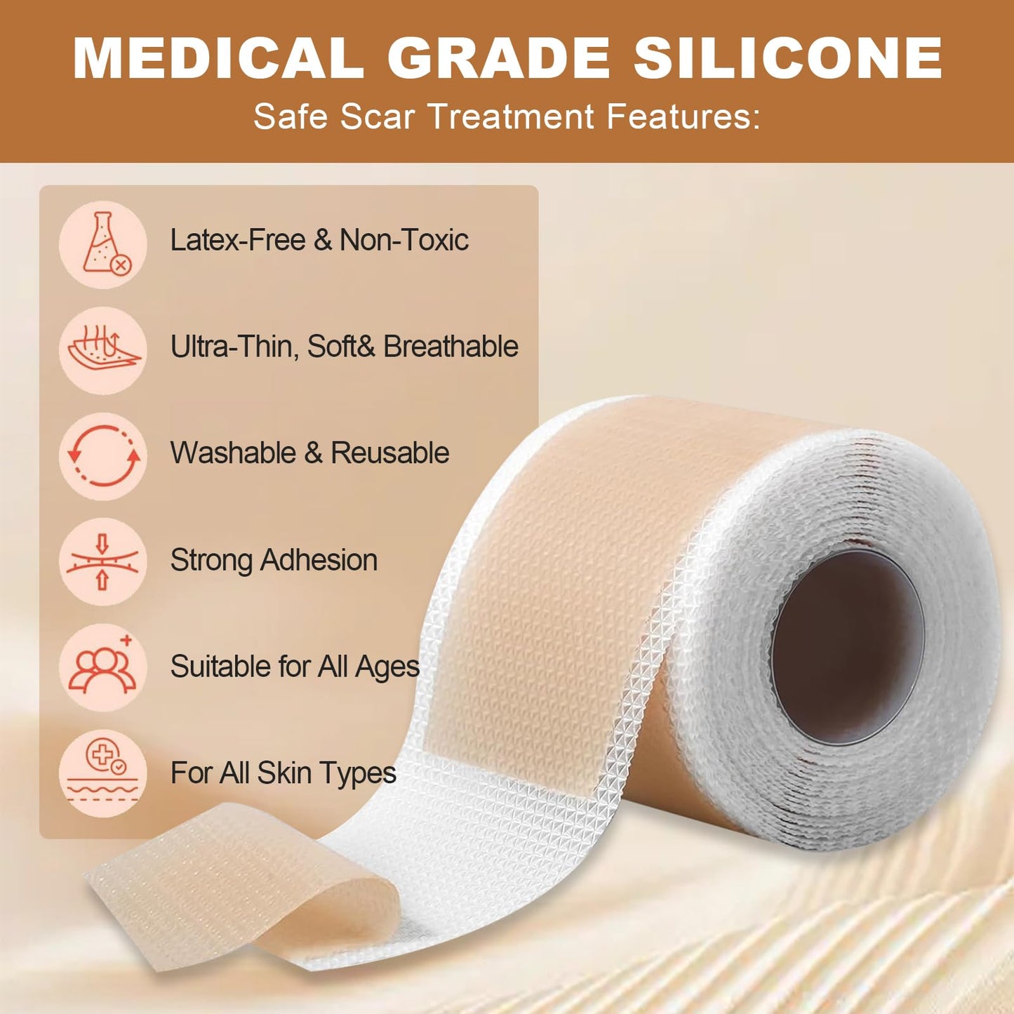 Silicone Scar Sheets for C-Section & Surgery - 3M Roll (1.6"x118") - Reusable & Hypoallergenic Scar Tape to Fade Scars from Acne, Burns, Keloid | Doctor Recommended