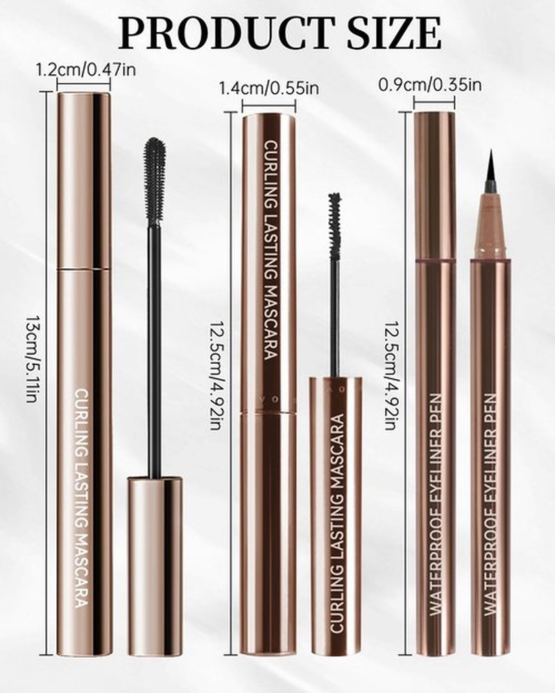 Black Mascara & Eyeliner Pen Kit-2Pcs Longlasting Waterproof Black Tubing Mascara 1Pcs Smudge-Proof Eye Liner Pencil,Volume and Length Curling Mascara Liquid Eyeliner Eye Makeup for Older Women-Set 01