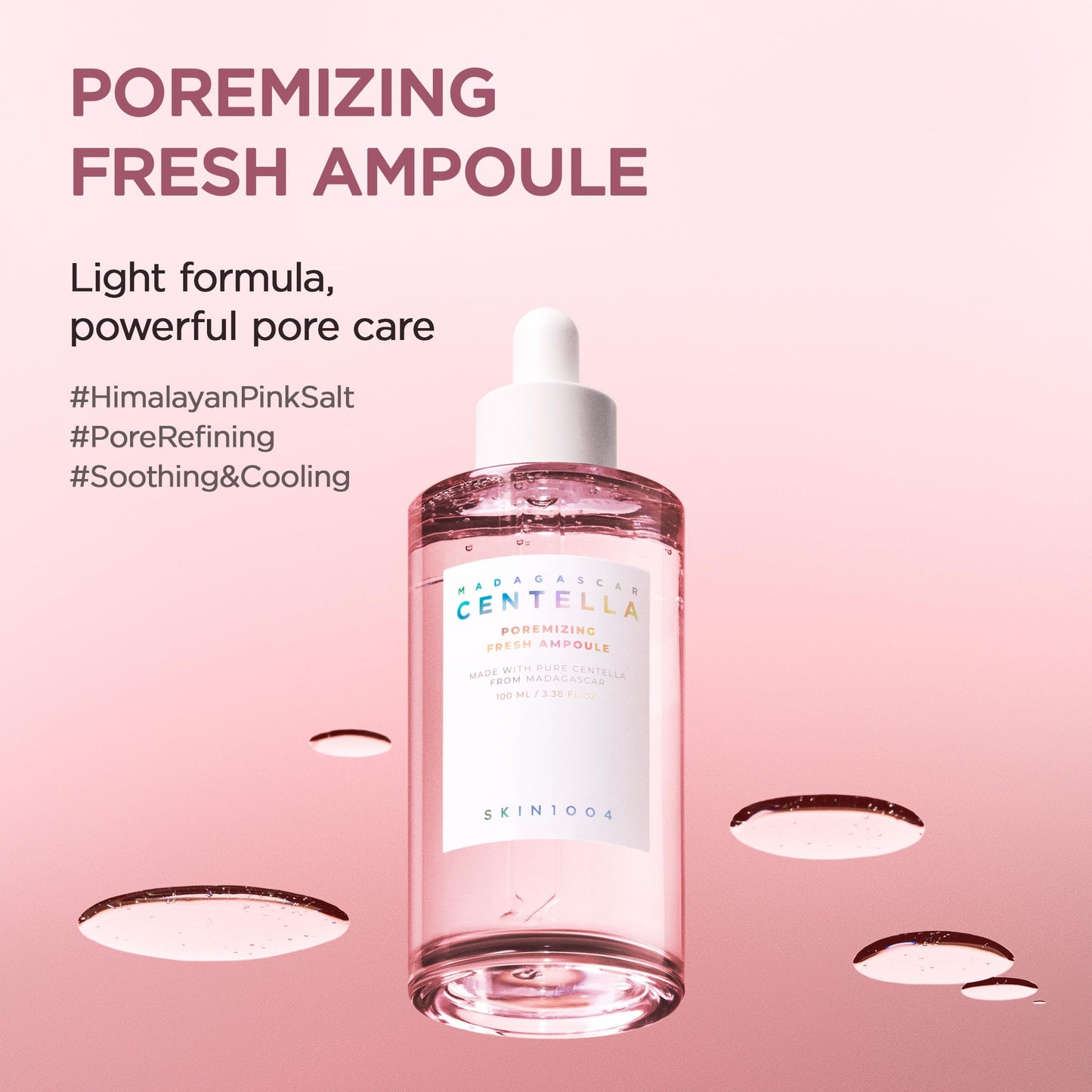 SKIN1004 Centella Poremizing Fresh Ampoule 1.69 fl.oz, 50ml, Korean Pink Serum for Enlarged Pores Minimizing with Madagascar Centella and Himalayan Pink Salt, Hydrating Facial Serum, Korean Skin Care