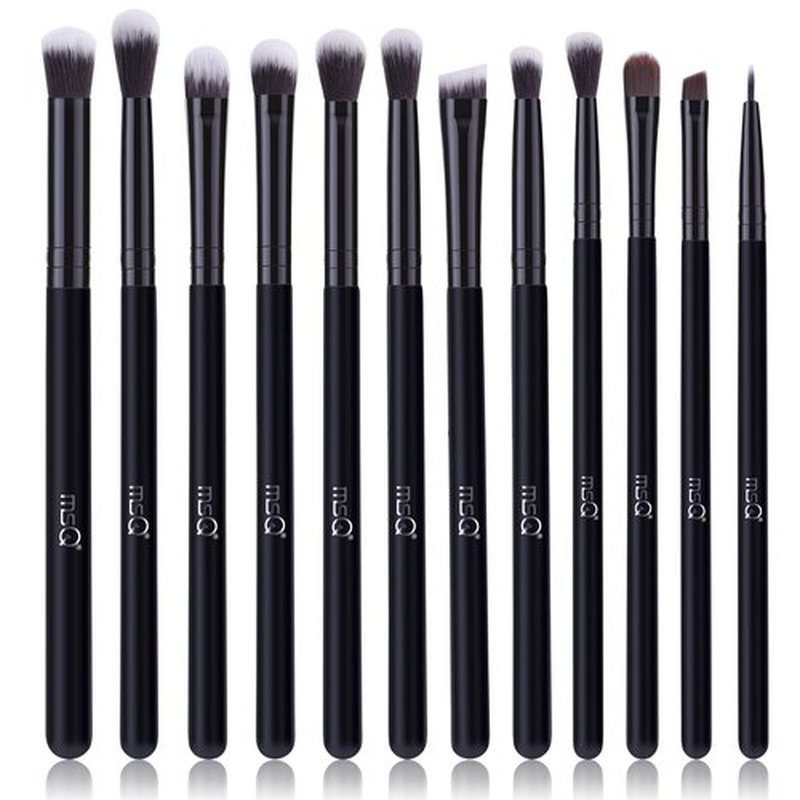 MSQ Eye Makeup Brushes 12pcs Eyeshadow Makeup Brushes Set with Soft Synthetic Hairs & Real Wood Handle for Eyeshadow, Eyebrow, Eyeliner, Blending(Black without bag)