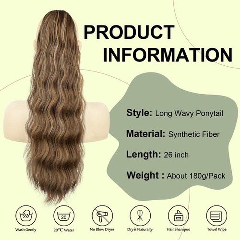 FREEMEIGE Ponytail Hair Extension 26 Inch Long Wavy Drawstring Ponytail for Women Clip in Pony Tail Hair Extension Synthetic Hairpiece for Daily Use (26Inch)