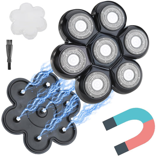 FOXSONIC Universal Magnetic 7 Blades Head Shaver Replacement Blades for Head Shaver and Other Brands Head Shaver (CX7 BLACK)