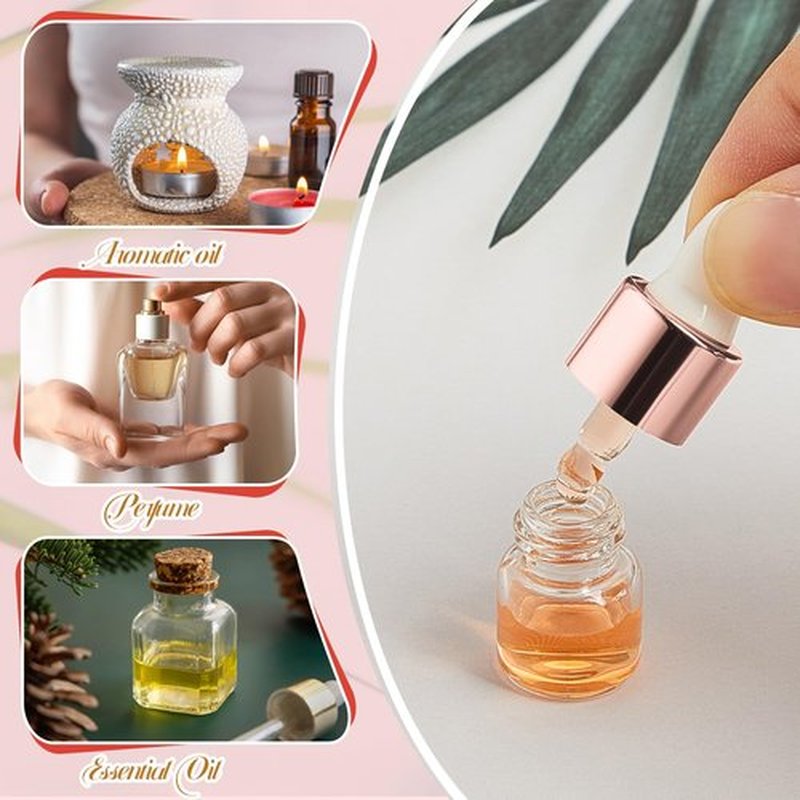 Didaey 100 Pcs Mini Glass Dropper Bottle Bulk, 1 ml Rose Gold Clear Essential Oil Dropper Bottles Small Tincture Empty Bottles Sample Containers Perfume Liquid Vials with Cap for Traveling