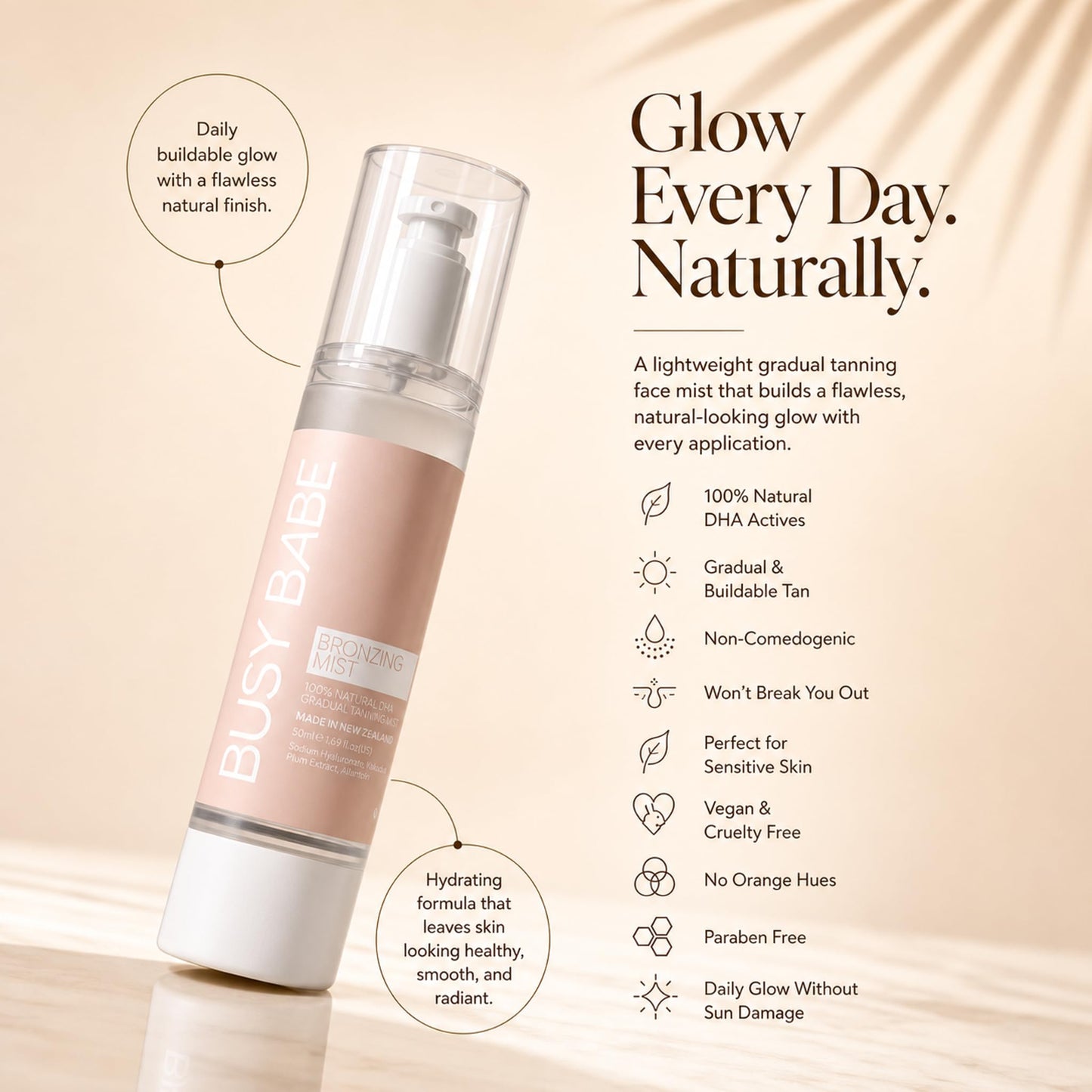 Bronzing Facial Tanning Mist - Face Tanner Spray For A Natural, Non-comedogenic Tan - Daily Self Tanning Mist With 100% Natural DHA Actives - Quick Tan Spray For Face - 3.38 Fl Oz