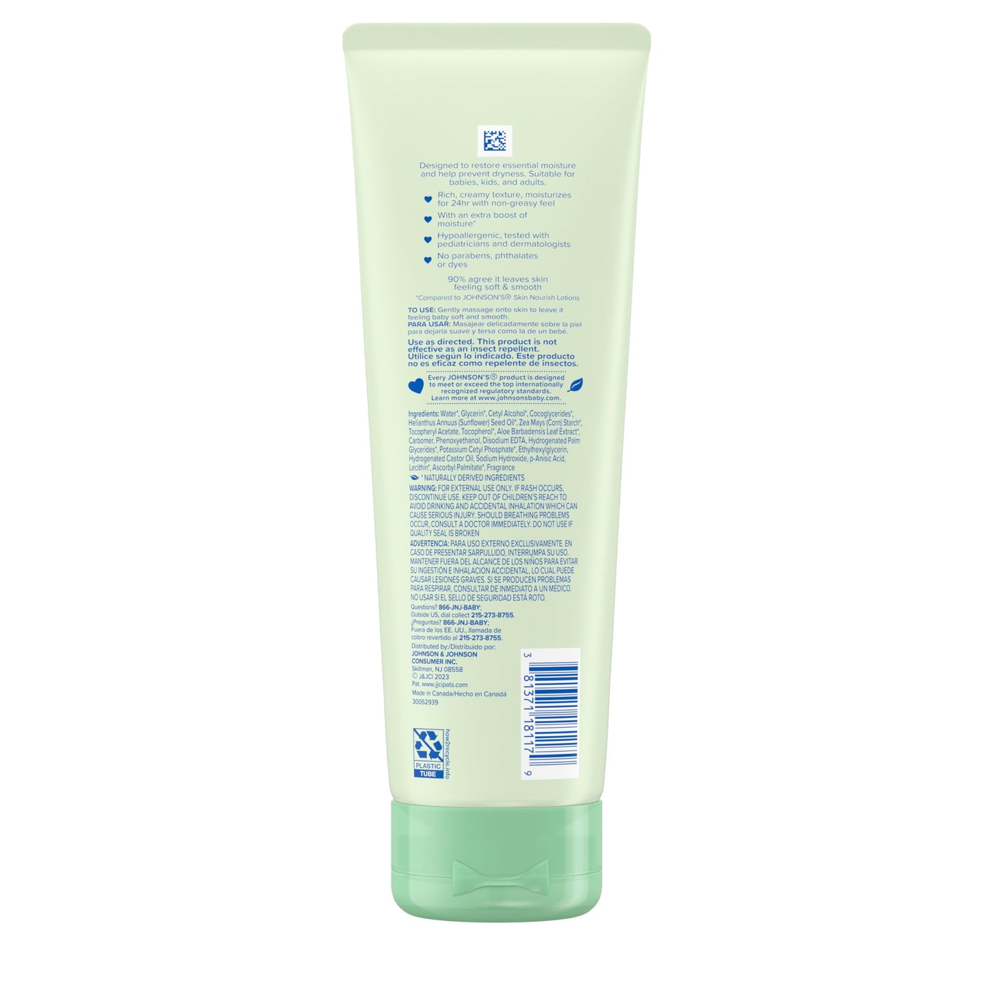 Johnson's Skin Nourish Creamy Oil, Aloe Scent & Vitamin E, Creamy Oil Helps Prevent Dryness & Moisturizes Baby's Delicate Skin for 24 Hours, Hypoallergenic & Non-Greasy, 8 fl. oz