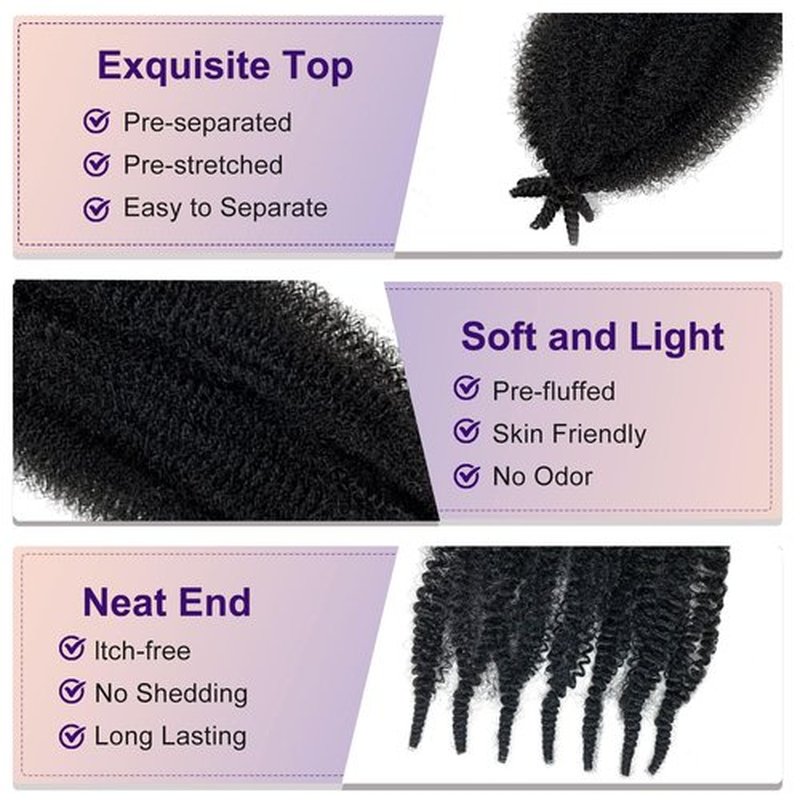 Sunsmilely Springy Afro Twist Hair 12 Inch 1B Afro Twist Hair 8 Packs Marley Twist Braiding Hair Pre-fluffed Spring Twist Hair Natural Black Kinky Twist Hair Synthetic Kinky Braiding Hair Extensions