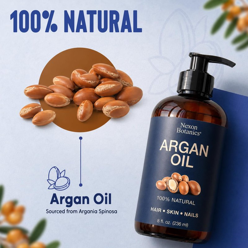Argan Oil for Hair Growth 8 fl oz - 100% Natural Moroccan Argan oil for Face, Body, Skin and Nails - Aceite de Argan