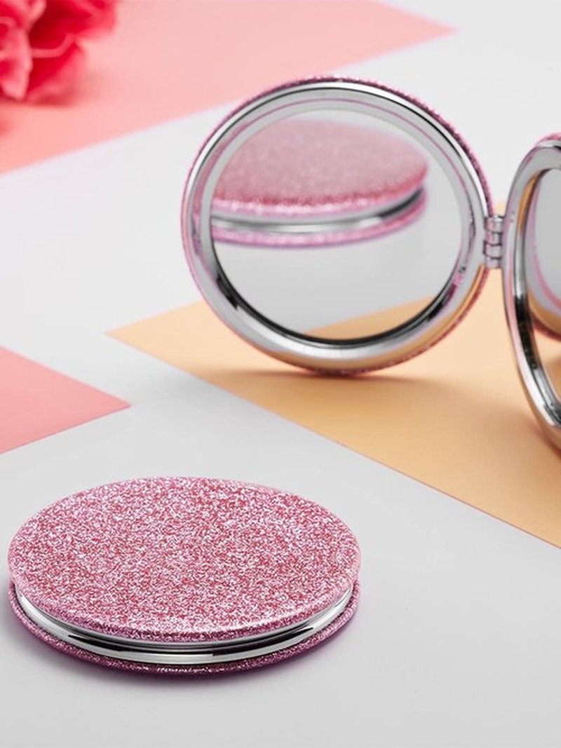 OMIRO 1X/10X(300R) Magnifying Compact Mirror with PU Leather, Ultra-Portable for Purses and Travel, Round Pink
