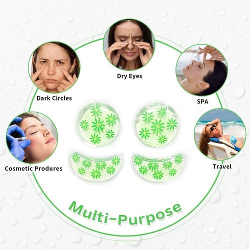 CONBELLA Gel Ice Pack Reusable Cooling Eye Pads and Under Patches,Eye Hot Cold Treatment for Redness,Pain Relief Relax (Green leaves)