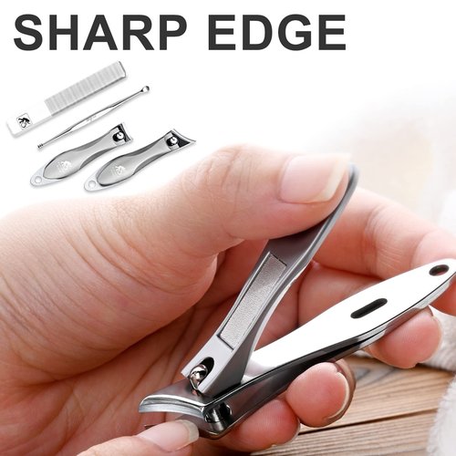 Nail Clippers Set Travel Nail Clippers Set of 4 Stainless Steel Nail Clippers Slant Edge Nail Cutter Ear Spoon Glass Nail File Manicure Kit Holiday Gift for Women Men