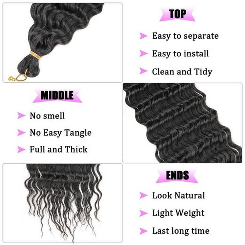 ZRQ 24 Inch Ocean Wave Crochet Hair 3Packs Natural Black Deep Wave Curly Wavy Crochet Braiding Hair Synthetic Braids Hair Extension For Black Women #1B