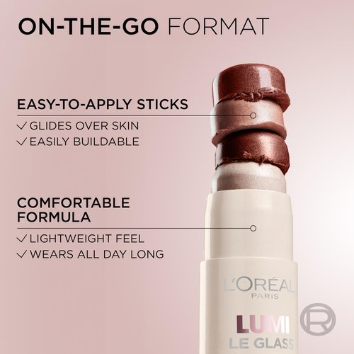 L’Oréal Paris Lumi Le Glass Highlighter Stick, Reflective, Translucent, Glassy Highlighter for Face and Body, 610 Glassy Pearl Eclat, 0.25 Oz
