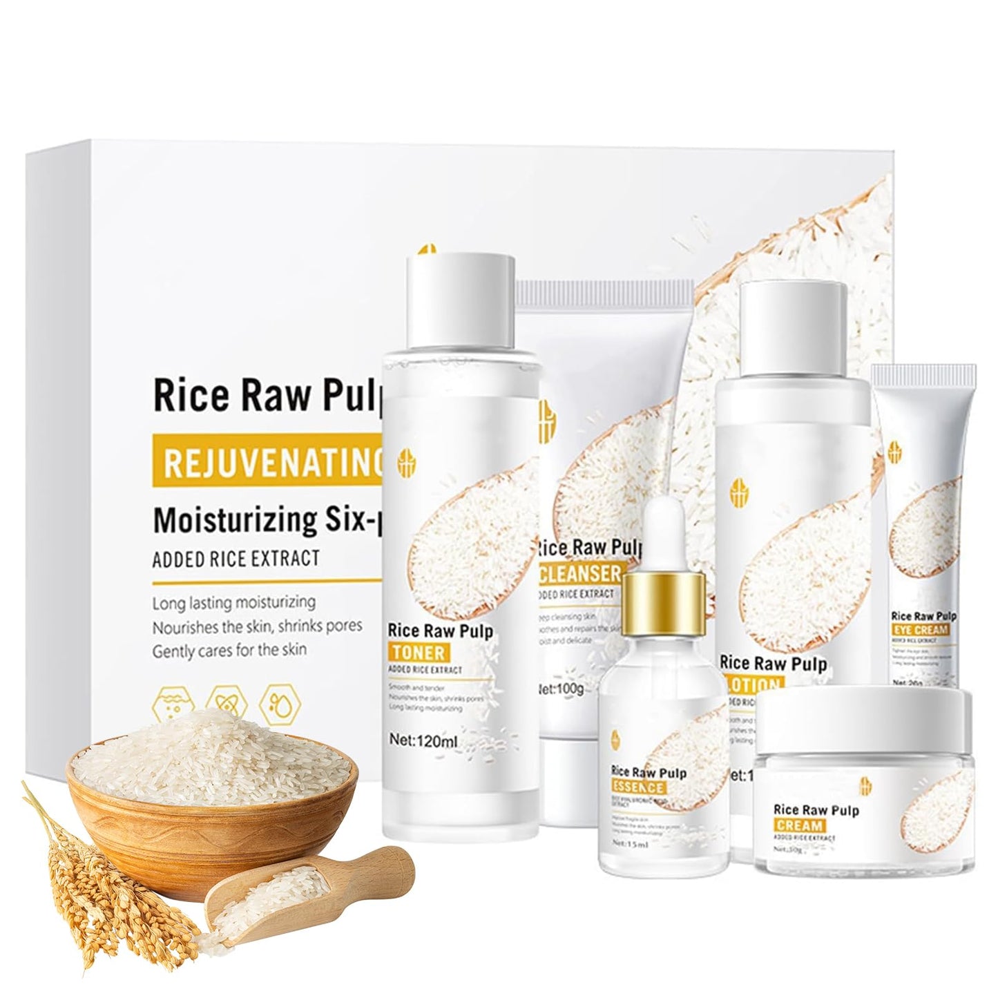 6Pcs Rice Skin Care Set for Teen Girls & Women, Korean Natural Skincare
