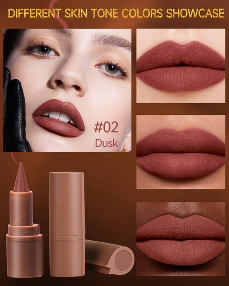 2 in 1 Lip Liner Lipstick, Dusk Brown Lip Liner Lip Gloss, Velvet Matte Sharpened Head Lip Tint Stain, Long Lasting Waterproof,Highly Pigmented Non-sticky Tinted Lip Balm, Lip Makeup for Women-02