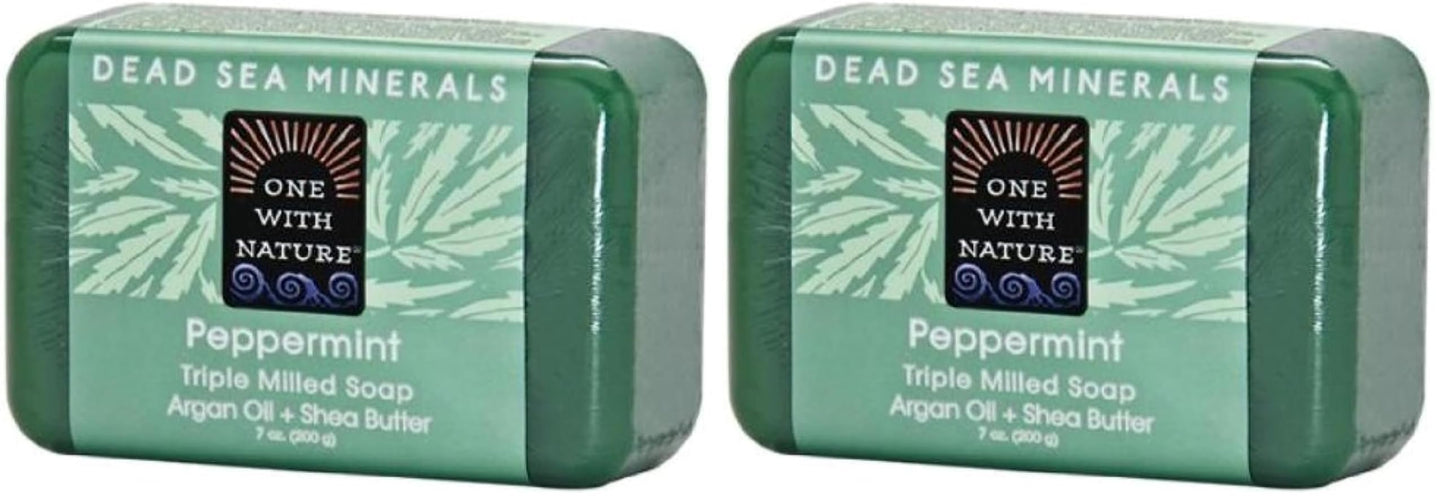 One With Nature Peppermint Dead Sea Mineral Soap, 7 Ounce Bar (Pack of 2)