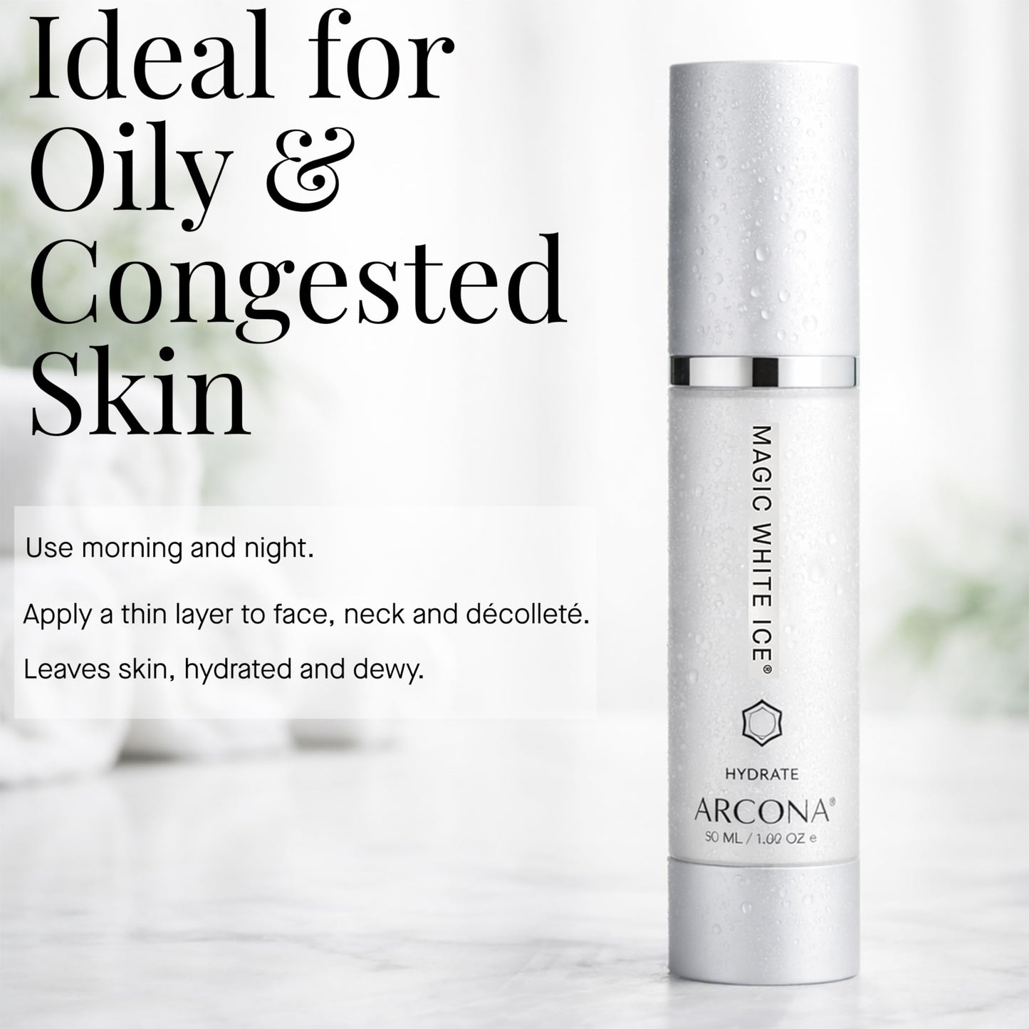 ARCONA Magic White Ice - Daily Hyaluronic Acid Moisturizer, 1.69 Fl Oz | Oil Free Moisturizer with White Cranberry, Organic Aloe, Tea Tree, Vitamin C & Glyercin