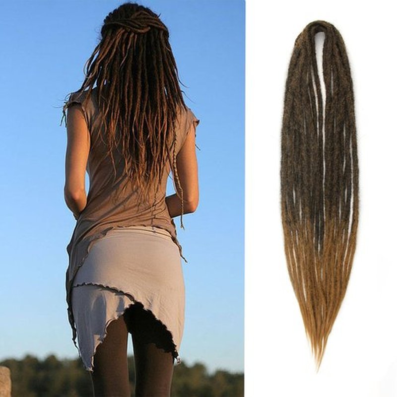 Double Ended Dreadlock Extensions 0.6CM Diameter Synthetic Hair 24Inch 30Strands Reggae Braids Hip-hop Style(Double Ended 30trands,1B/27)