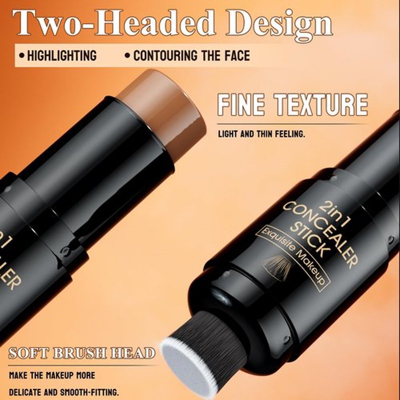 Cream Contour Stick, Multi-Use Bronzer Stick with Brush, Highlighter Blush Stick for Natural Foundation Makeup, New Updated Moisturizer Highlighter and Bronzer Stick, Face Contour Concealer Makeup 06